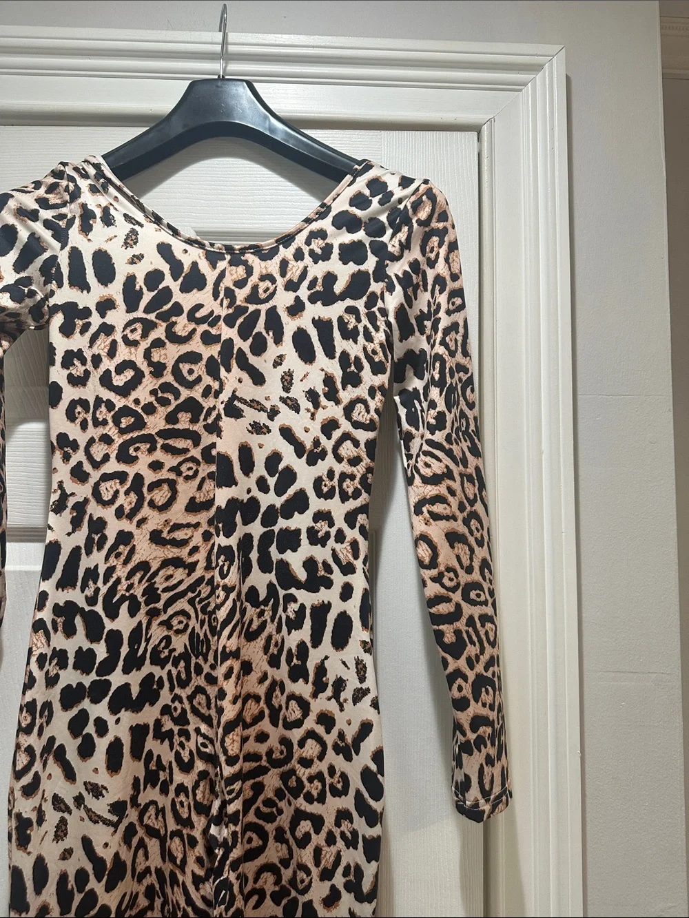 Leopard Print Long Sleeve Jumpsuit - Beige & Black